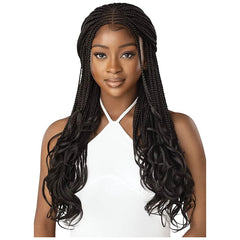 Outre 4X4 Lace Front Wig - Middle Part French Curl Box Braids 26 (Color:DR  BURGUNDY) 