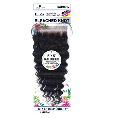Shake-N-Go Ibiza 100% Virgin Human Hair 5" x 5" Bleached Knot Lace Closure - Deep Curl